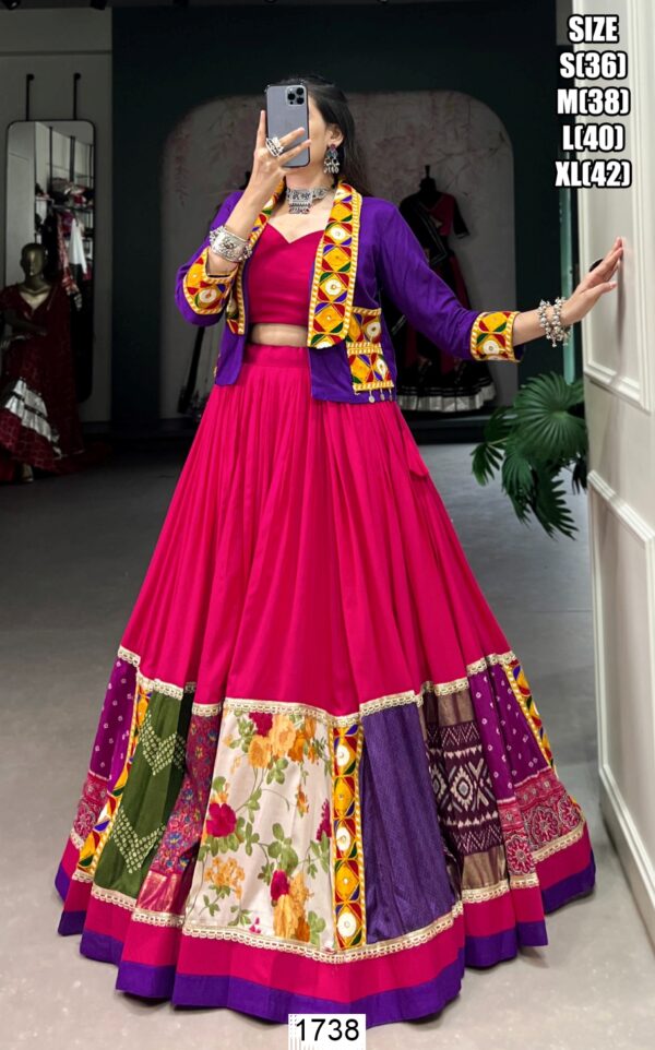 Dandiya Night Pink Rayon Gamthi Work Lehenga Choli With Koti