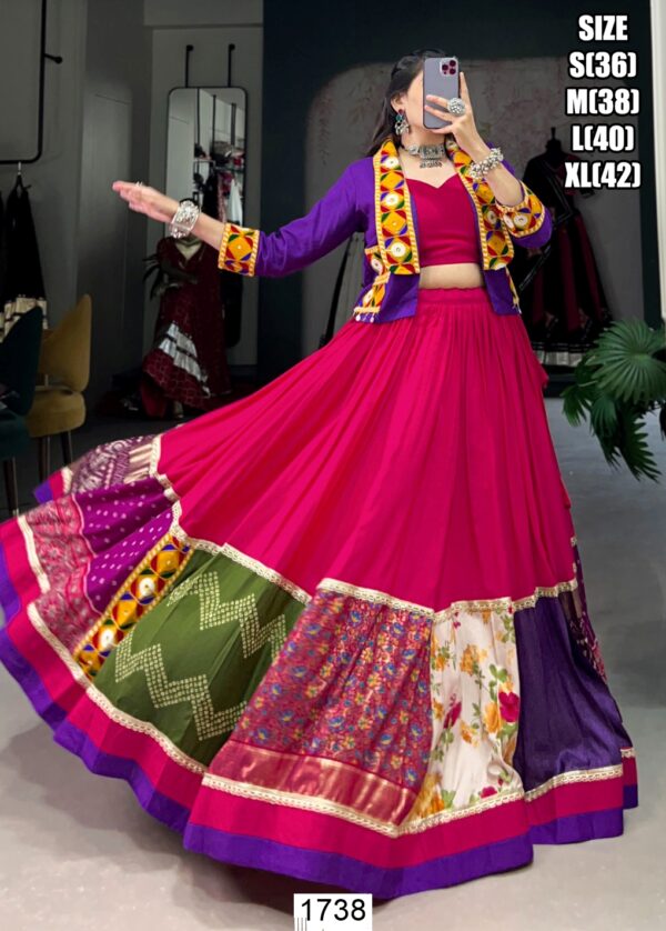 Dandiya Night Pink Rayon Gamthi Work Lehenga Choli With Koti