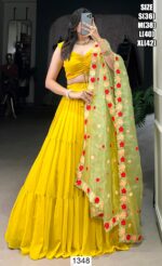 Georgette Yellow Plain Ready To Wear Lehenga Choli With Embroidered Dupatta