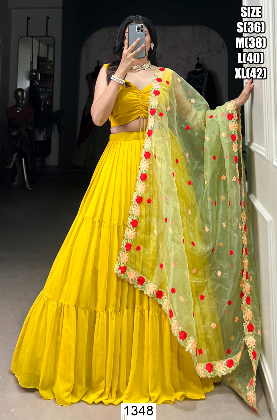 3-Piece Yellow Cotton Lehenga, Choli And Dupatta