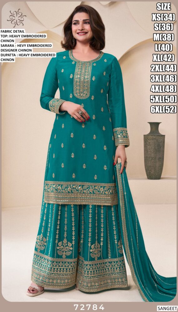 Compelling Chinon Festive Wear Salwar Kameez In Four Colours!