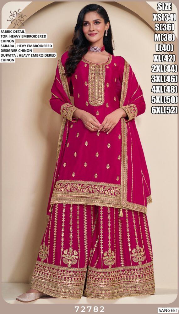 Compelling Chinon Festive Wear Salwar Kameez In Four Colours!