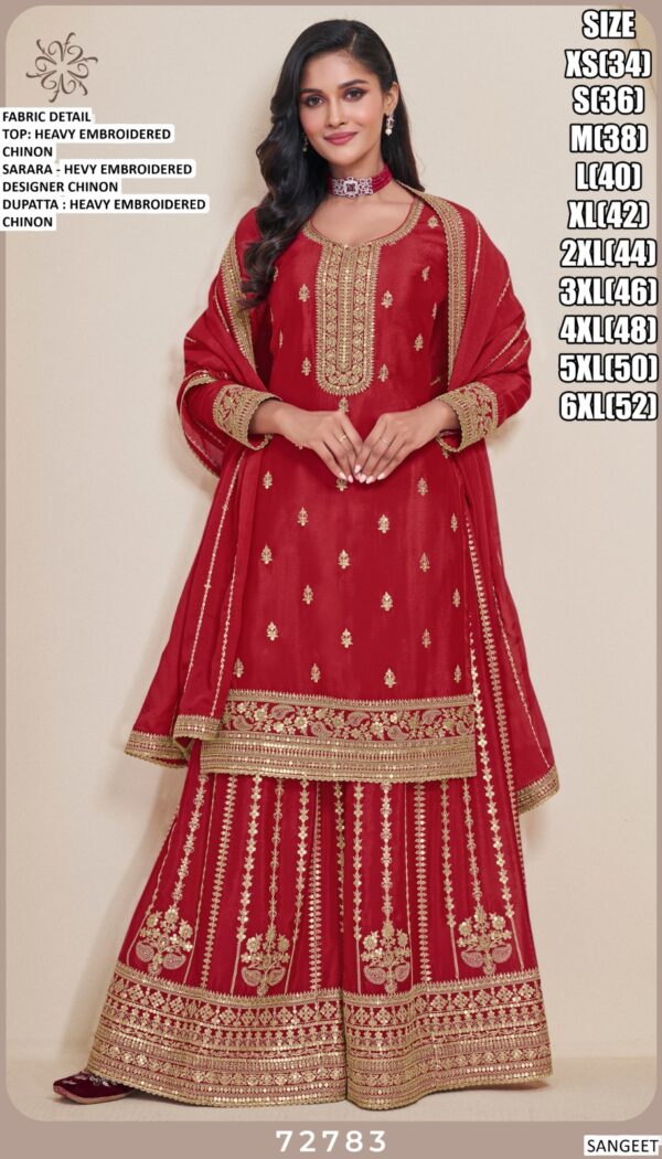 Compelling Chinon Festive Wear Salwar Kameez In Four Colours!