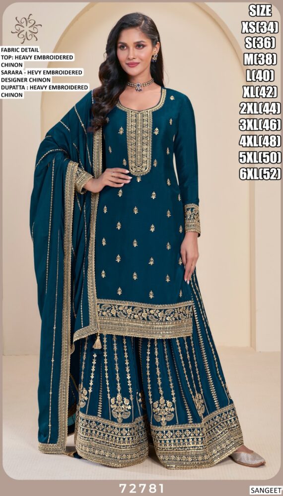 Compelling Chinon Festive Wear Salwar Kameez In Four Colours!