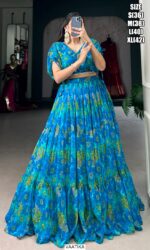 Enhance Your Look Adorning This Chiffon Lehenga Choli Crafted With Floral Printed Work All Over