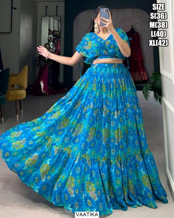 Enhance Your Look Adorning This Chiffon Lehenga Choli Crafted With Floral Printed Work All Over