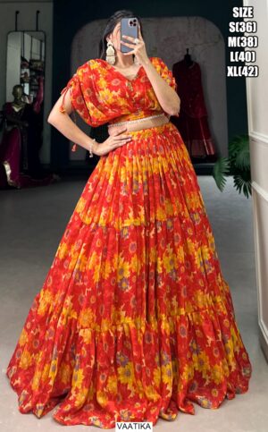 Enhance Your Look Adorning This Chiffon Lehenga Choli Crafted With Floral Printed Work All Over