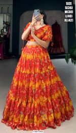 Enhance Your Look Adorning This Chiffon Lehenga Choli Crafted With Floral Printed Work All Over