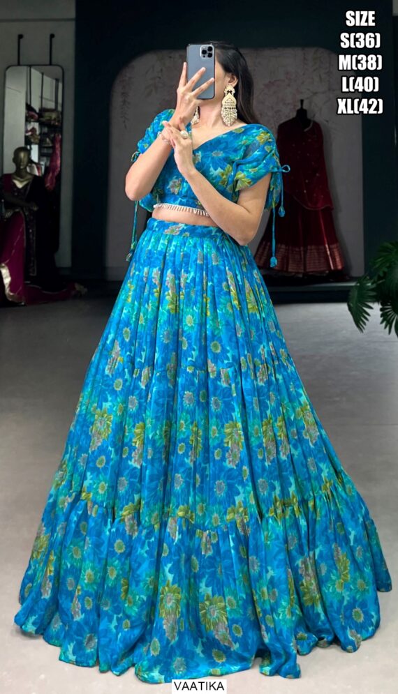 Enhance Your Look Adorning This Chiffon Lehenga Choli Crafted With Floral Printed Work All Over