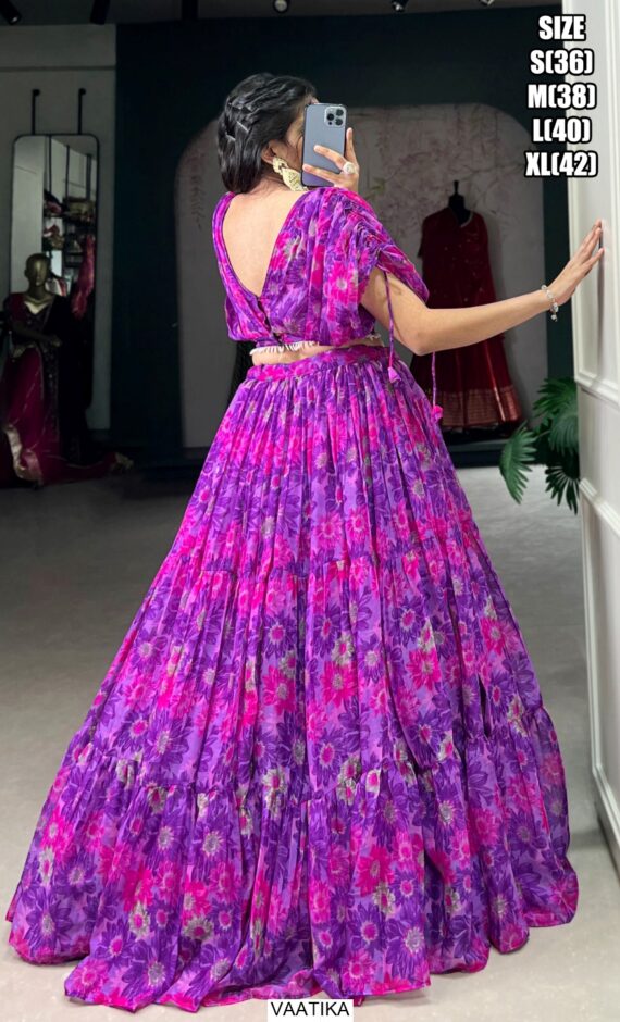 Enhance Your Look Adorning This Chiffon Lehenga Choli Crafted With Floral Printed Work All Over