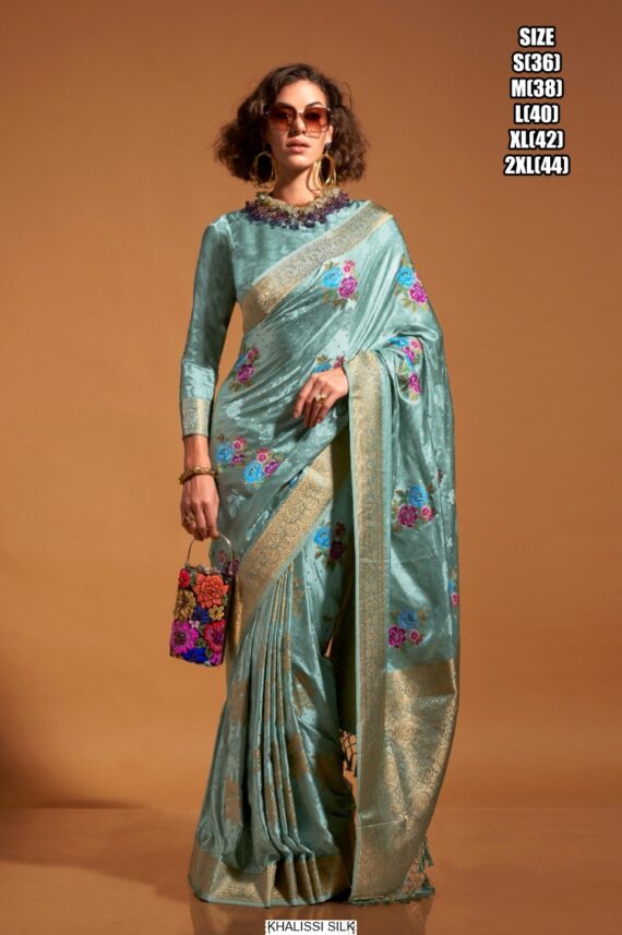 Beautiful Multi Coloured Flower Designer Handloom Weaving Silk Saree Collection
