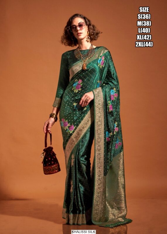 Beautiful Multi Coloured Flower Designer Handloom Weaving Silk Saree Collection