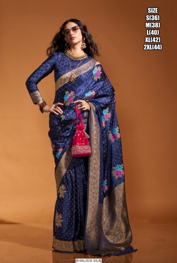 Beautiful Multi Coloured Flower Designer Handloom Weaving Silk Saree Collection