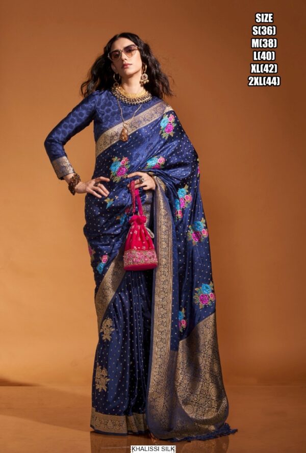 Beautiful Multi Coloured Flower Designer Handloom Weaving Silk Saree Collection