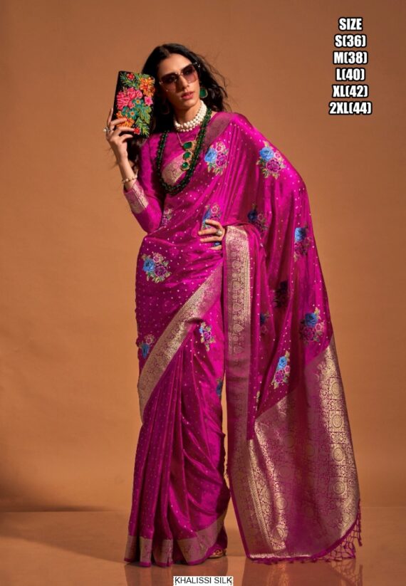 Beautiful Multi Coloured Flower Designer Handloom Weaving Silk Saree Collection