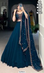 Dark Firozi Blue Georgette Plain Lehenga With Designer Blouse And Dupatta