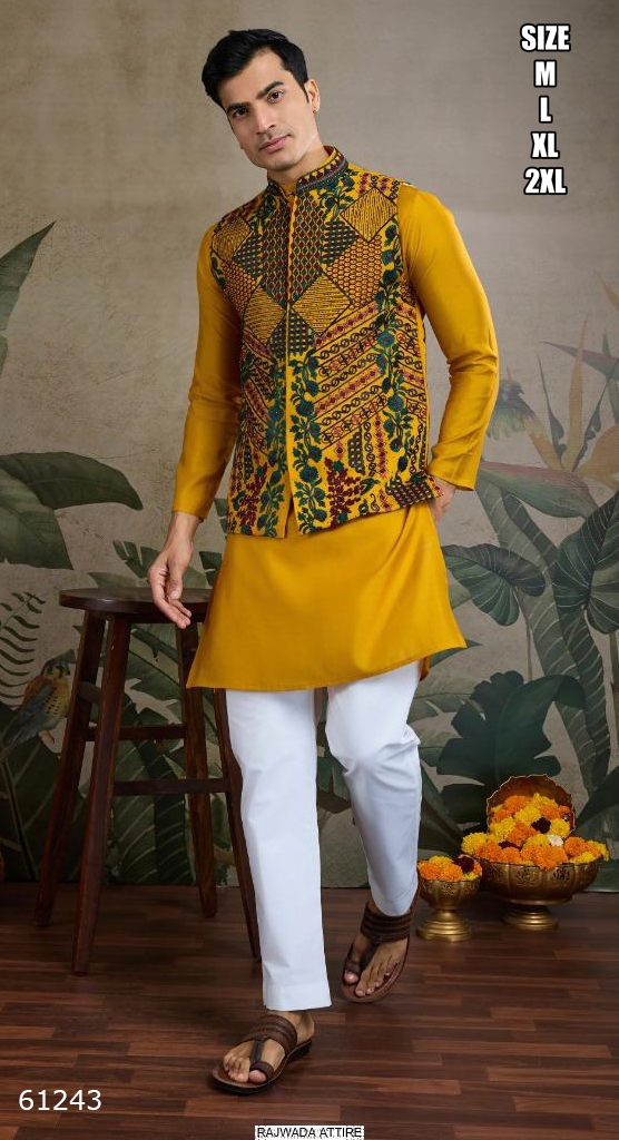 Exclusive Festival Men's Wear Viscose Silk Kurta And Koti Collection