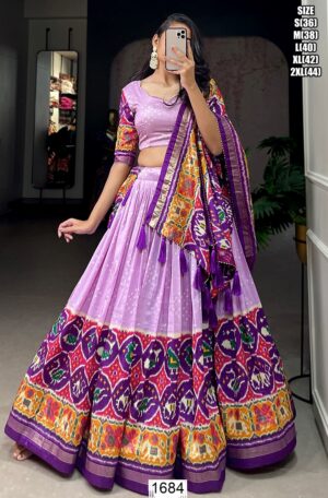 Women's Tussar Silk Patola Print And Foil Worked Lehenga Choli