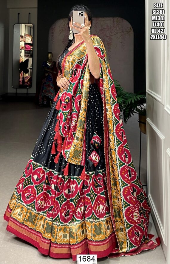 Women's Tussar Silk Patola Print And Foil Worked Lehenga Choli