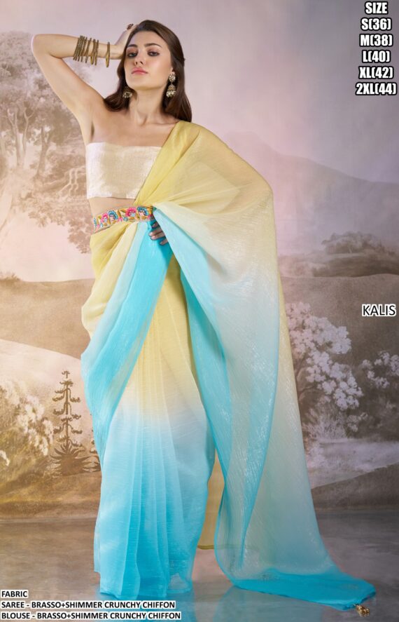 Today's New Launching Crunchy Chiffon Partywear Stylish Saree With Blouse