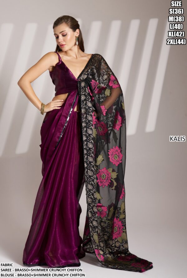 Today's New Launching Crunchy Chiffon Partywear Stylish Saree With Blouse