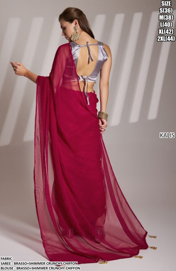 Today's New Launching Crunchy Chiffon Partywear Stylish Saree With Blouse