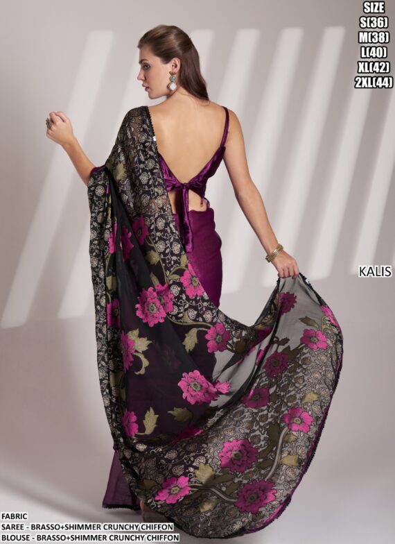 Today's New Launching Crunchy Chiffon Partywear Stylish Saree With Blouse