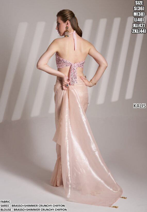 Today's New Launching Crunchy Chiffon Partywear Stylish Saree With Blouse