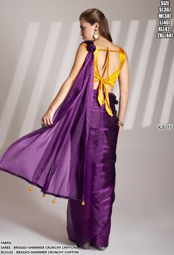 Today's New Launching Crunchy Chiffon Partywear Stylish Saree With Blouse