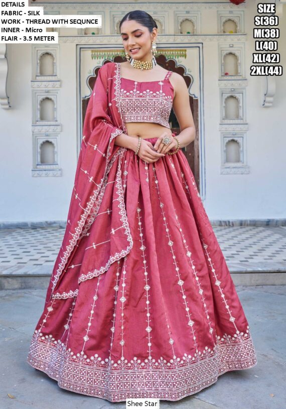 Our New Collection, Thread Embroidered Silk Lehenga Choli For Weddings