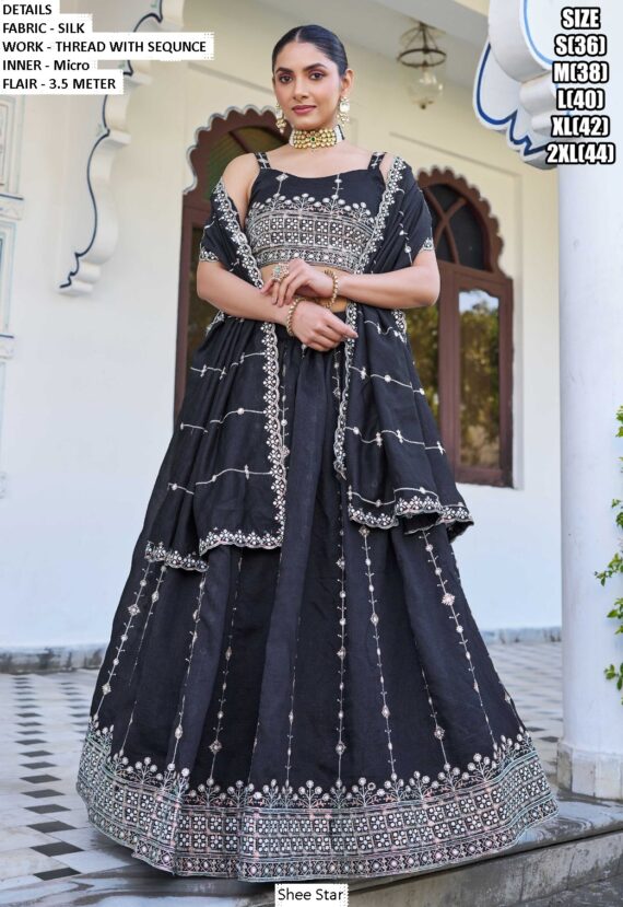 Our New Collection, Thread Embroidered Silk Lehenga Choli For Weddings