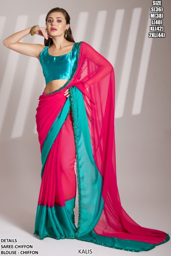 Pure Chiffon Party Wear Designer Un-Stitched Sarees At Unbelievable Prices