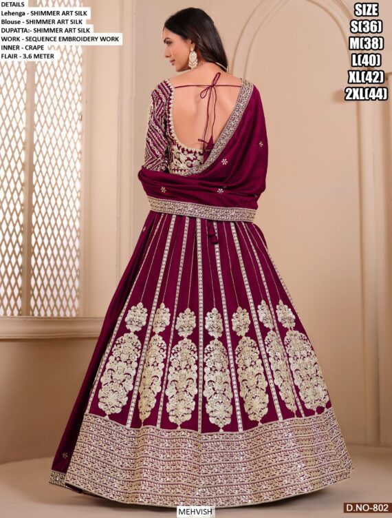 Designer Embroidered Shimmer Art Silk Lehenga Choli For Women's Weddings