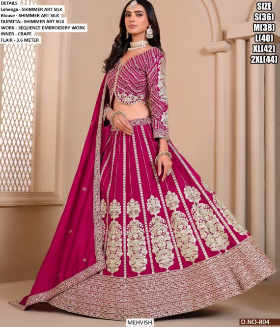 Designer Embroidered Shimmer Art Silk Lehenga Choli For Women's Weddings