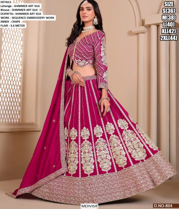 Designer Embroidered Shimmer Art Silk Lehenga Choli For Women's Weddings