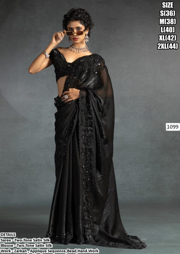 Look Regal And Elegant In This Luxurious Two-Tone Satin Silk Partywear Sarees