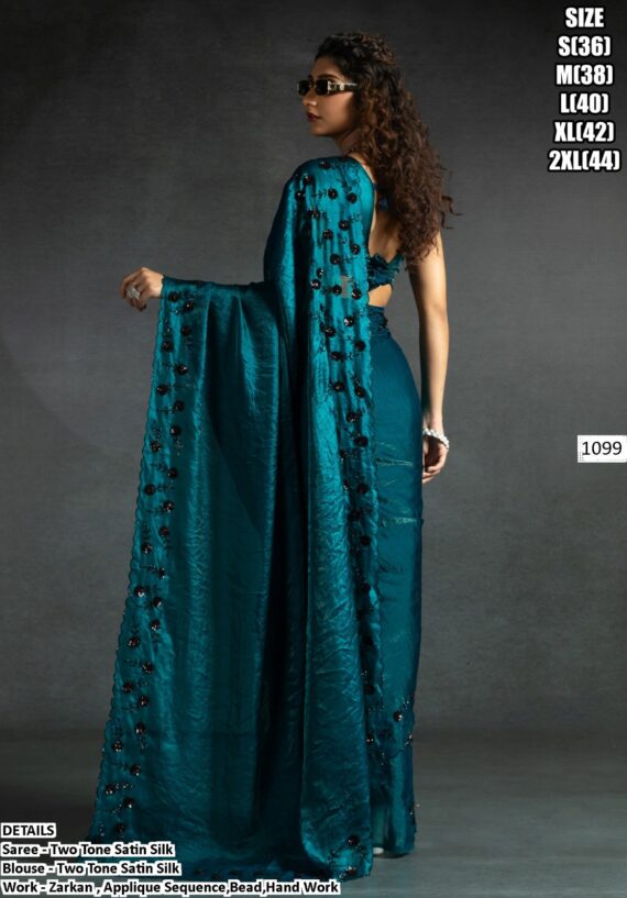 Look Regal And Elegant In This Luxurious Two-Tone Satin Silk Partywear Sarees