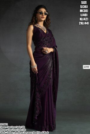 Look Regal And Elegant In This Luxurious Two-Tone Satin Silk Partywear Sarees