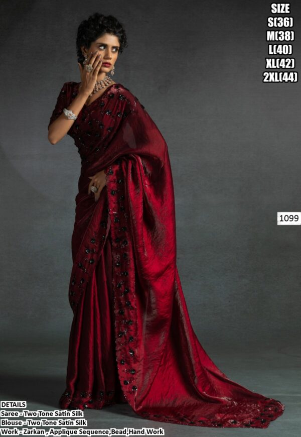 Look Regal And Elegant In This Luxurious Two-Tone Satin Silk Partywear Sarees