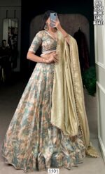 Sea Green Tussar Silk Digital Printed Readymade Lehenga Choli Set