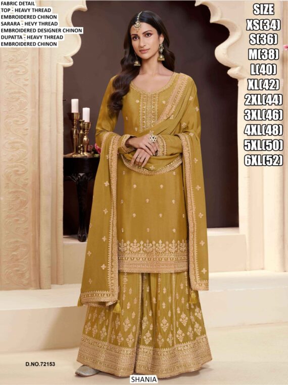 Comforting Chinon Thread Embroidered Festive Kurta-Sharara Sets