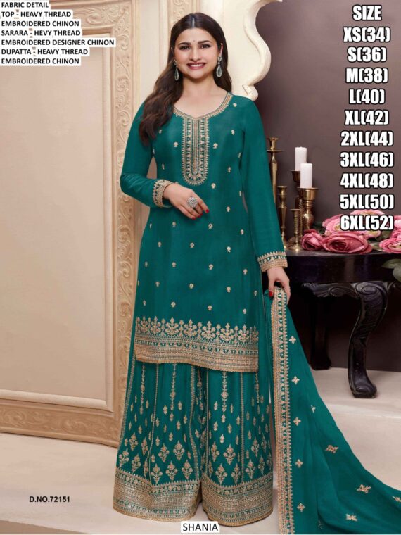 Comforting Chinon Thread Embroidered Festive Kurta-Sharara Sets