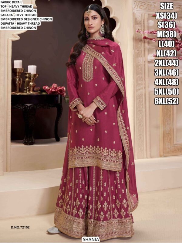 Comforting Chinon Thread Embroidered Festive Kurta-Sharara Sets