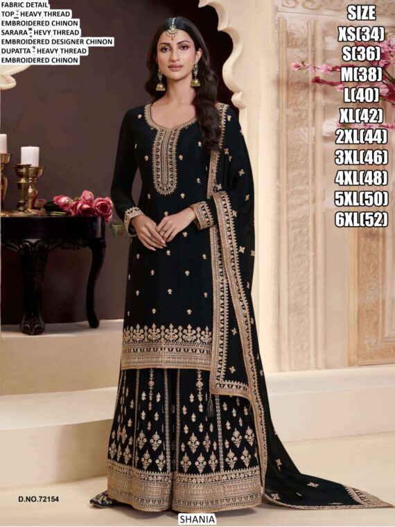 Comforting Chinon Thread Embroidered Festive Kurta-Sharara Sets