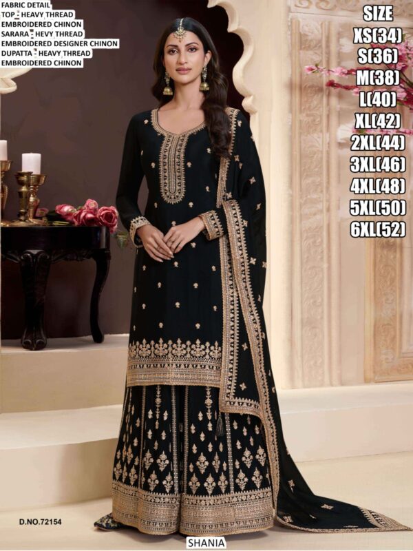 Comforting Chinon Thread Embroidered Festive Kurta-Sharara Sets