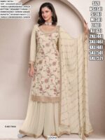 Multi Flower Designer Chinon Embroidered Plazo Style Salwar Kameez