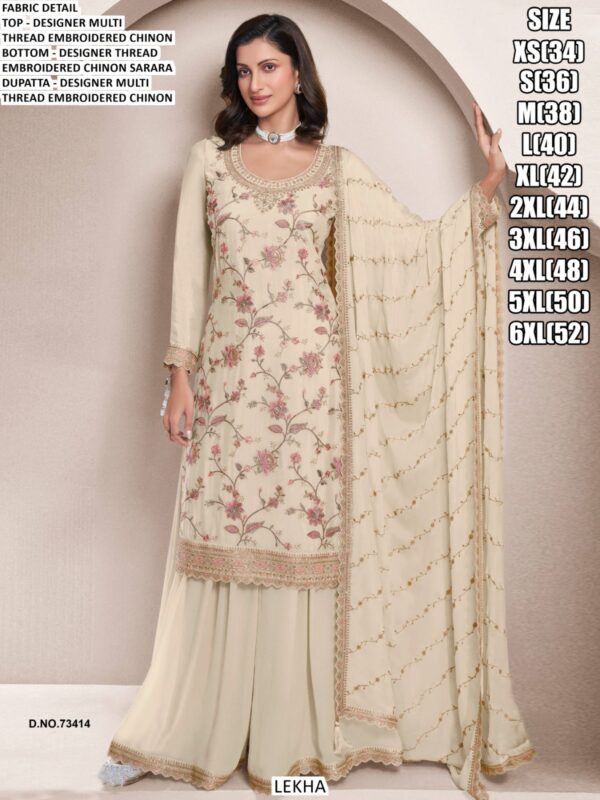 Multi Flower Designer Chinon Embroidered Plazo Style Salwar Kameez
