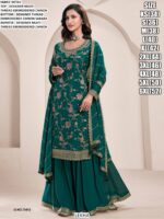 Multi Flower Designer Chinon Embroidered Plazo Style Salwar Kameez