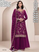 Multi Flower Designer Chinon Embroidered Plazo Style Salwar Kameez