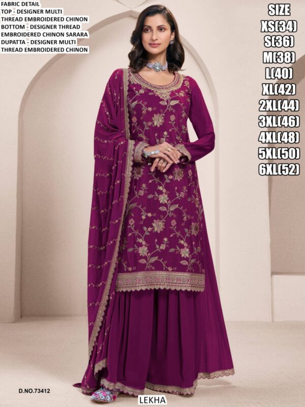 Multi Flower Designer Chinon Embroidered Plazo Style Salwar Kameez